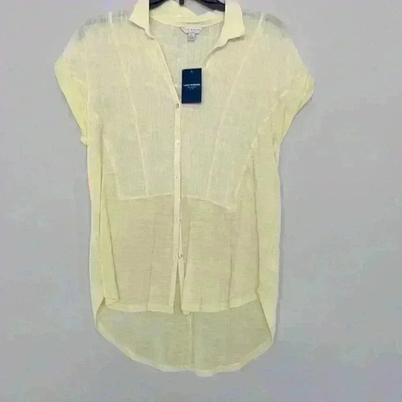 Lucky Brand Yellow Button Down Sheer Top Sz Small - Picture 1 of 6